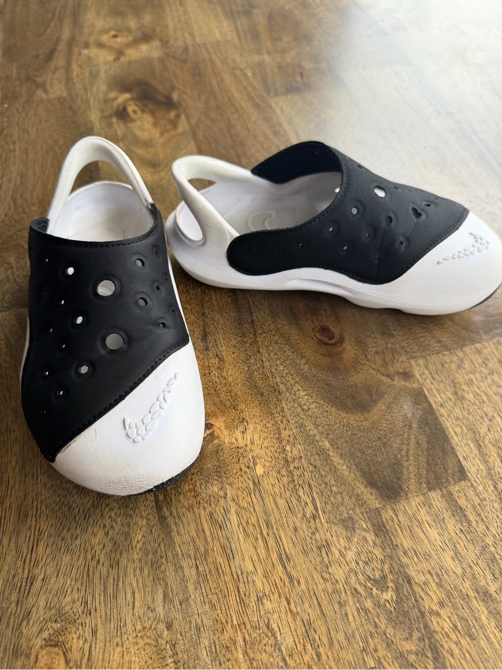 Nike Kids Black and White Slip-On Sandal Shoes